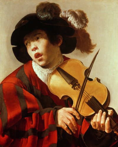 Boy Playing Stringed Instrument and Singing, c.1627 by Hendrick ter Brugghen